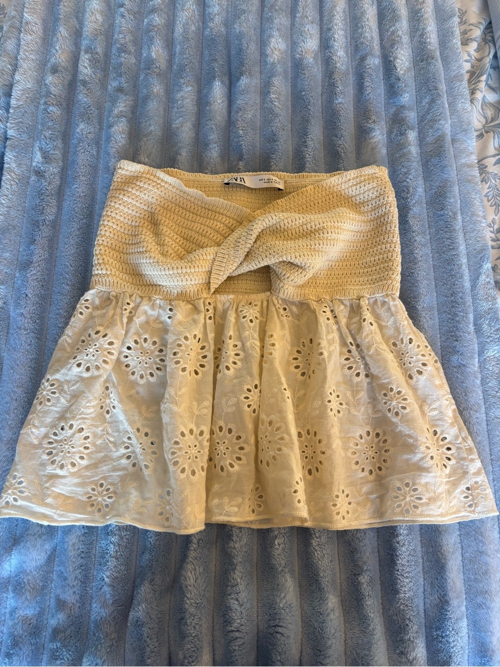 ZARA Cream Eyelet Summer Strapless Top - Size S